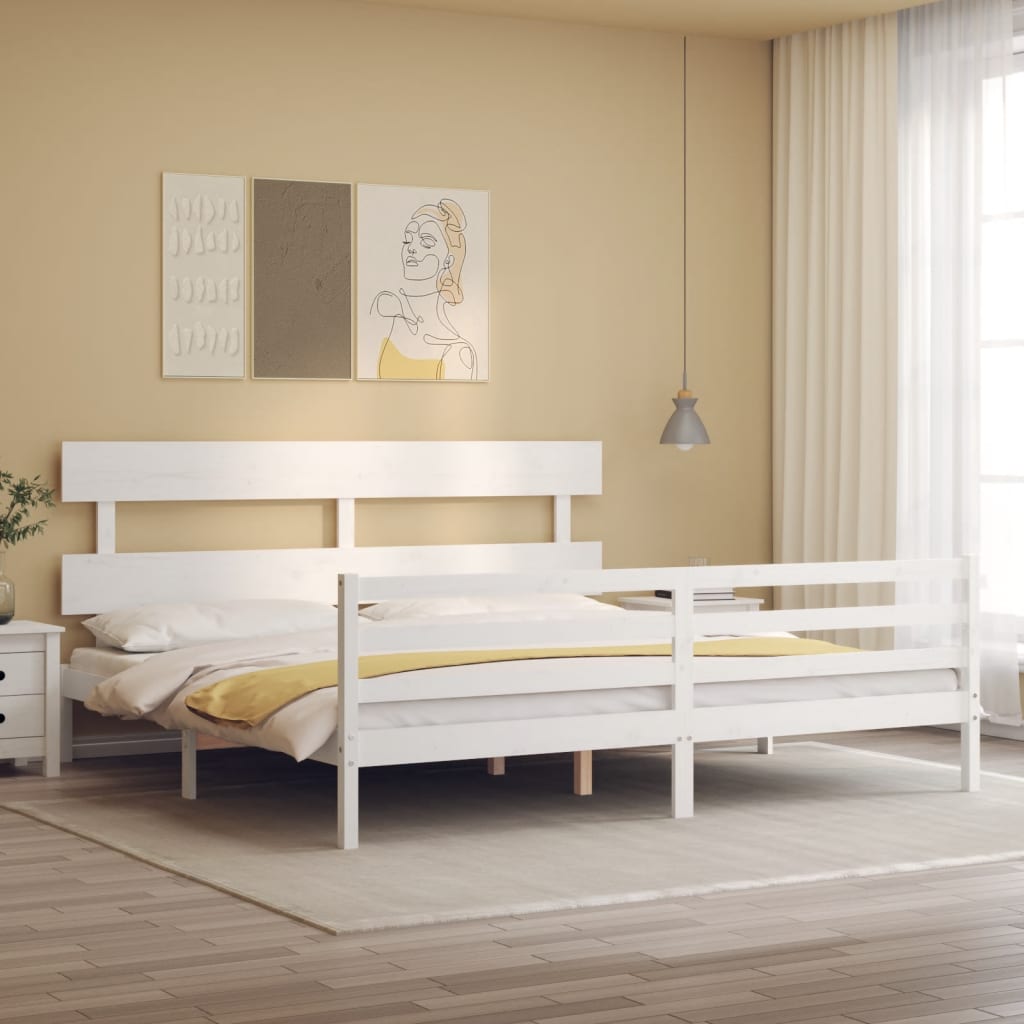 vidaXL Cadre de lit avec tête de lit blanc Super King Size bois massif