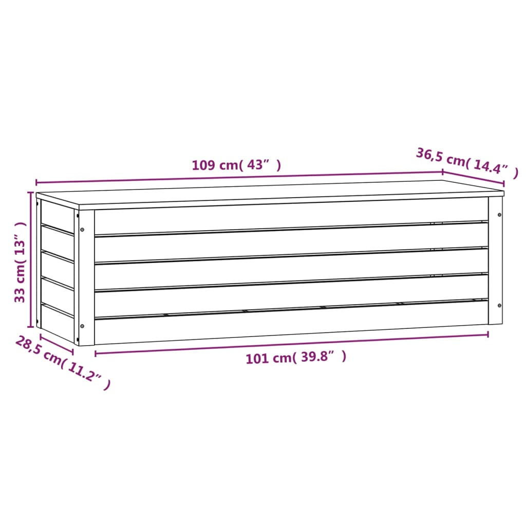 vidaXL Boîte de rangement 109x36,5x33 cm Bois massif de pin