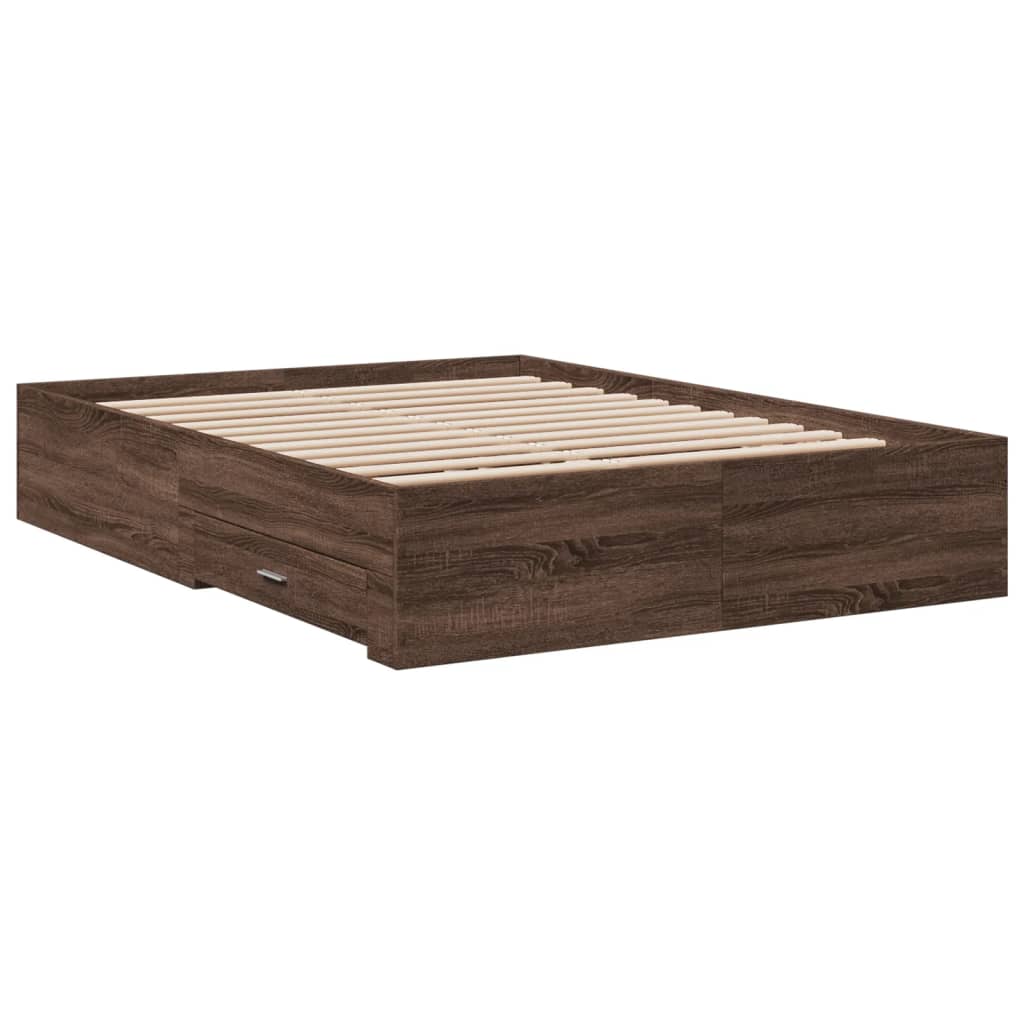 vidaXL Cadre de lit avec tiroirs sans matelas chêne marron 140x190 cm