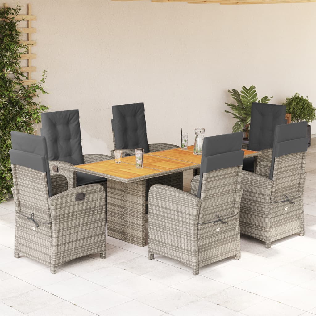 vidaXL Ensemble à manger de jardin et coussins 7 pcs gris rotin