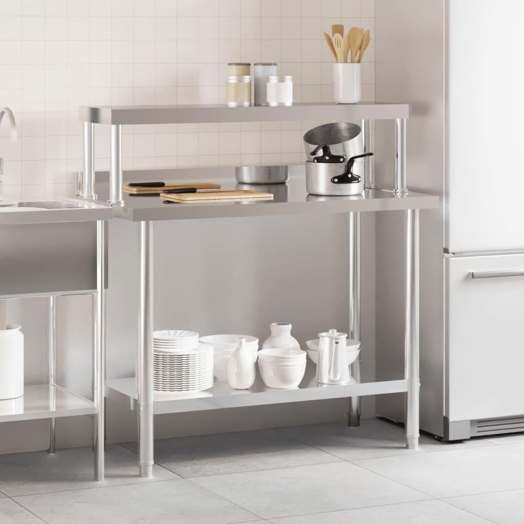 vidaXL Table de travail de cuisine avec étagère 110x55x120 cm inox