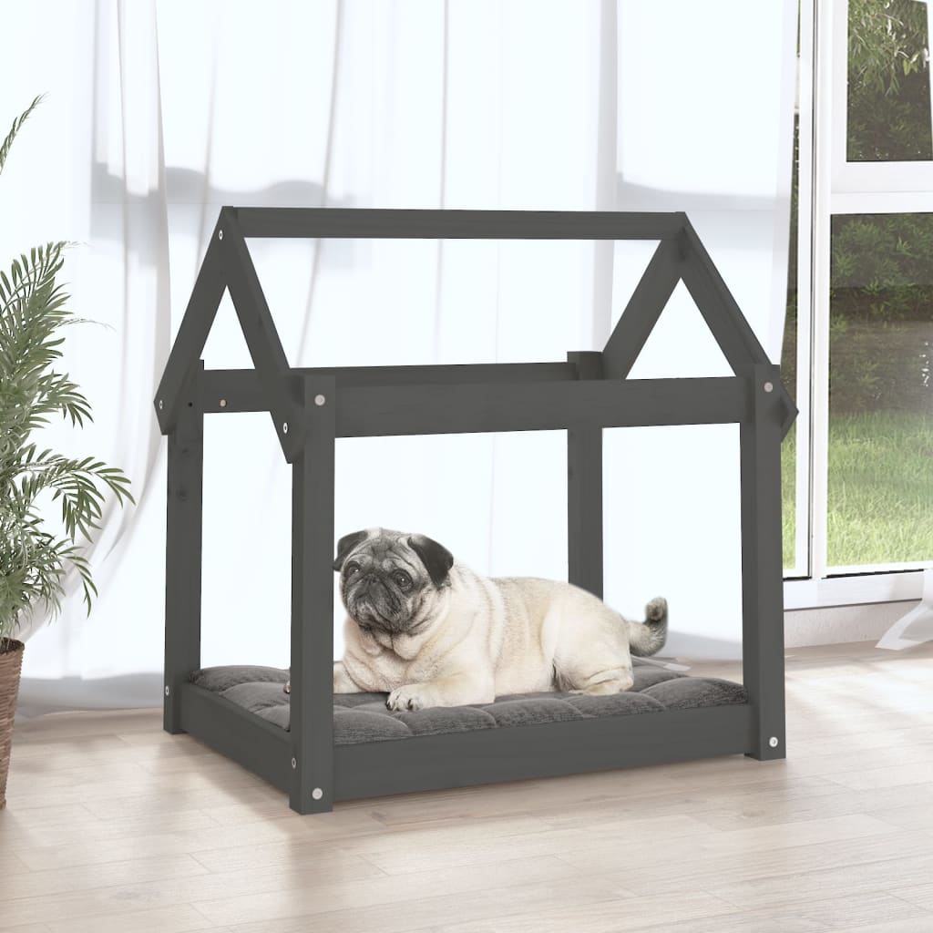 vidaXL Lit pour chien Gris 71x55x70 cm Bois de pin solide