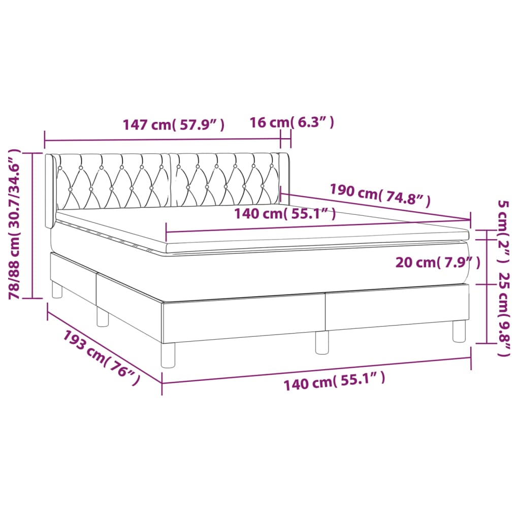 vidaXL Sommier à lattes de lit avec matelas Taupe 140x190 cm Tissu