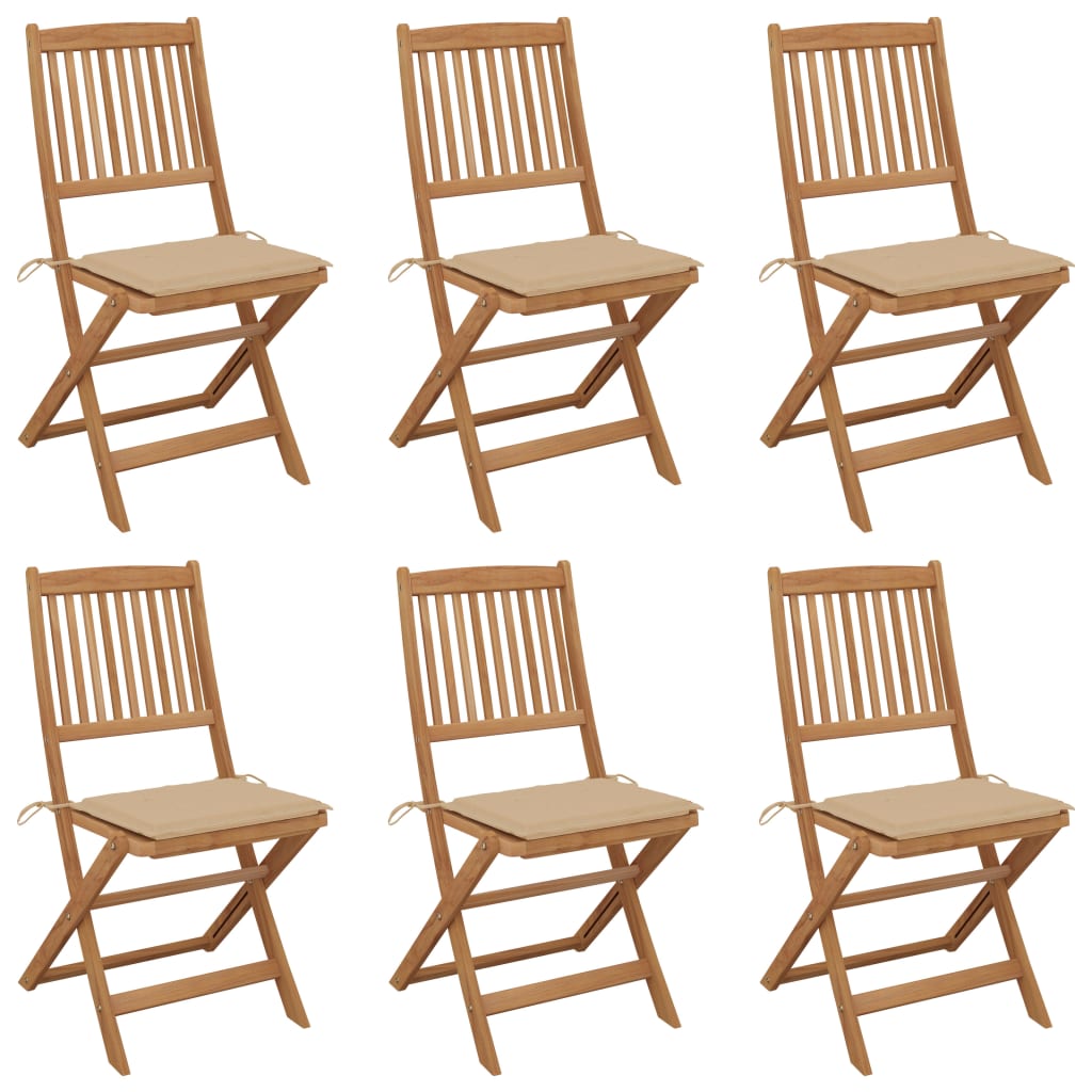 vidaXL Chaises pliables de jardin lot de 6 avec coussins Bois d'acacia