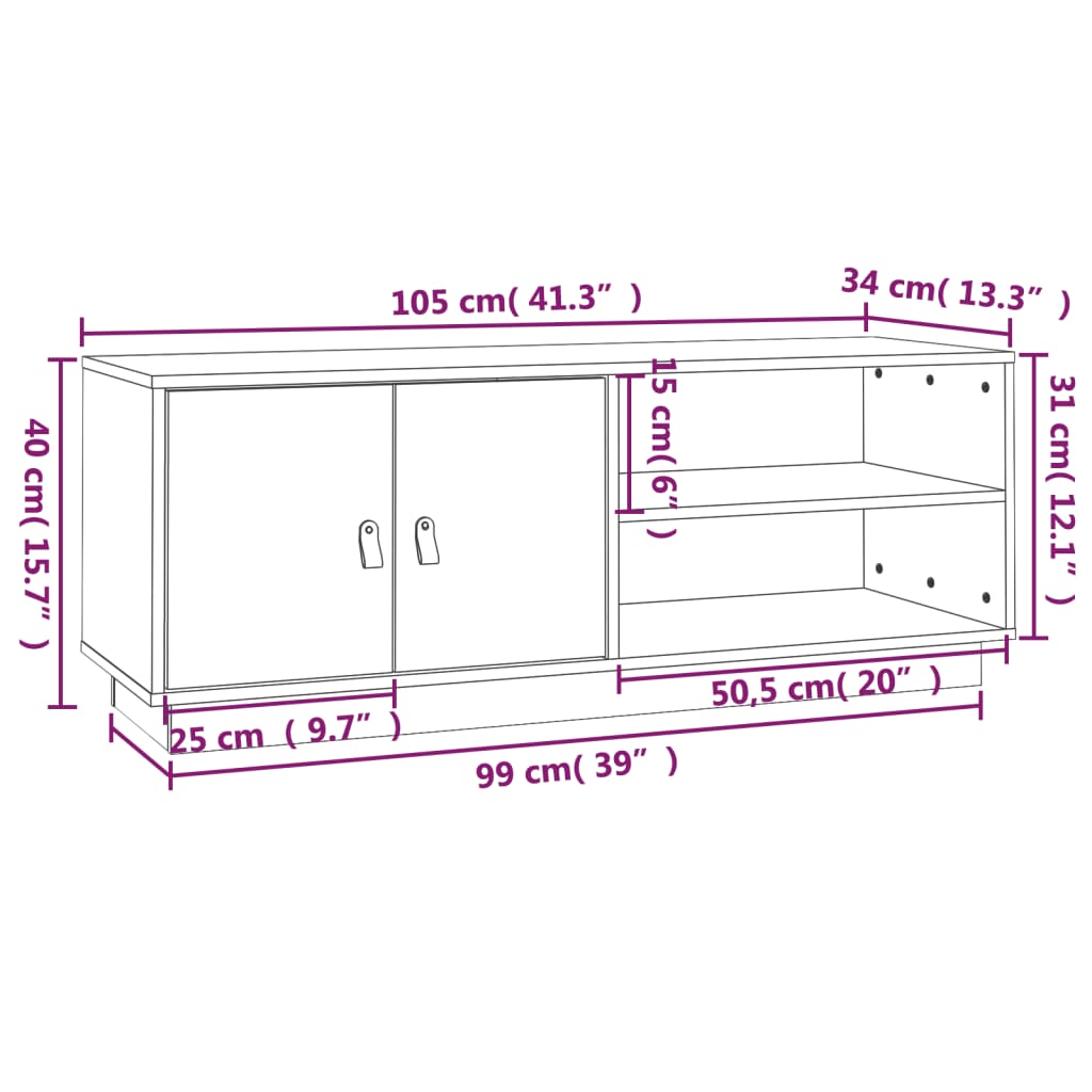 vidaXL Meuble TV Marron miel 105x34x40 cm Bois de pin massif