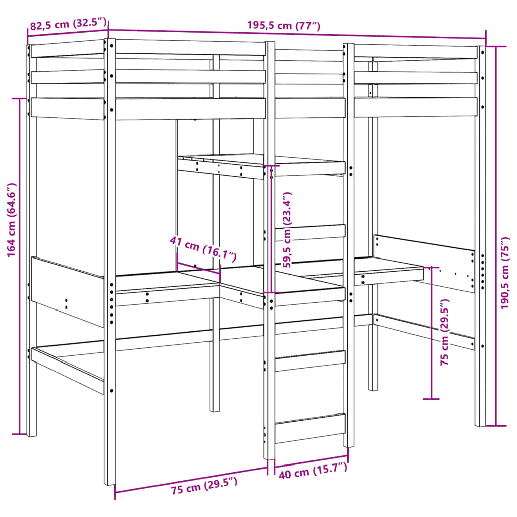 vidaXL Cadre de lit superposé sans matelas 75x190cm bois de pin massif