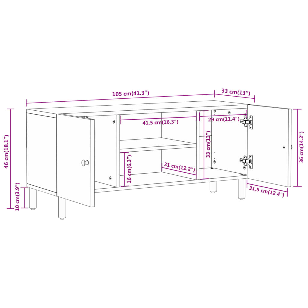 vidaXL Meuble TV 105x33x46 cm Bois massif de manguier