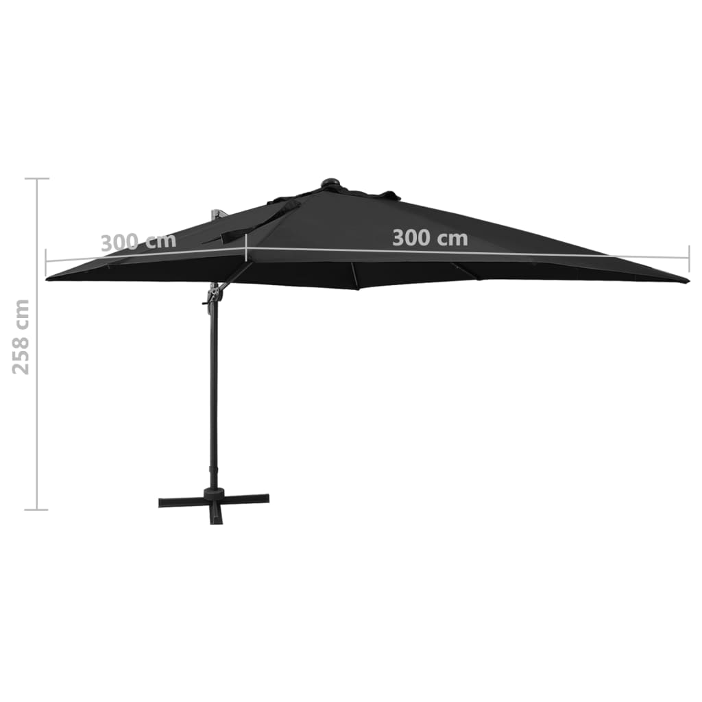 vidaXL Parasol de jardin en porte-à-faux et mât et lumières LED noir