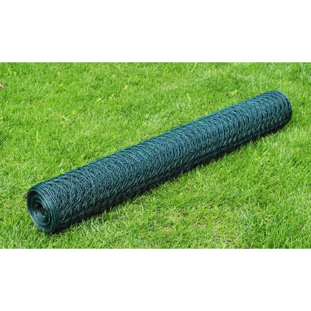 vidaXL Grillage à poule avec revêtement en PVC 25x1 m vert