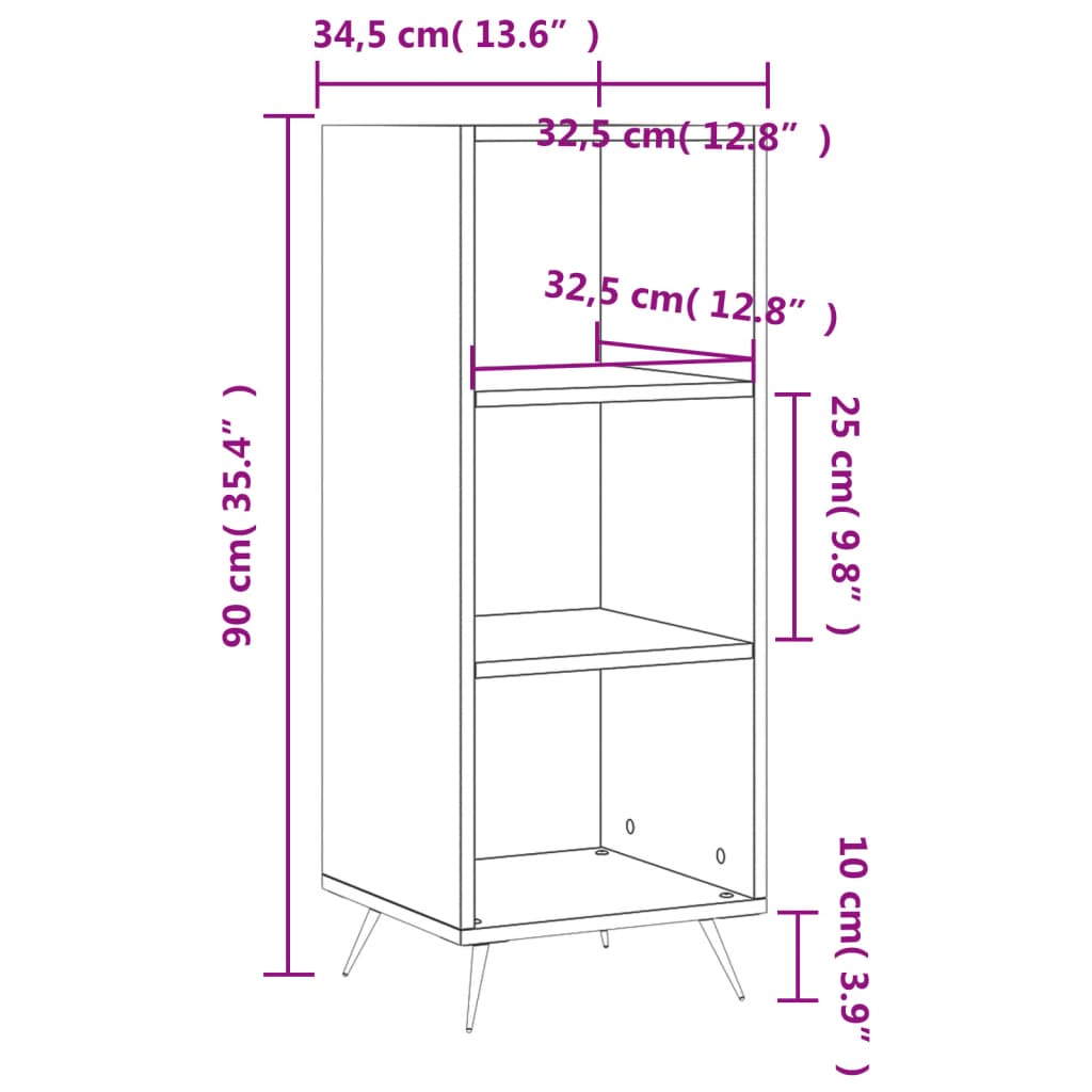 vidaXL Armoire à étagères noir 34,5x32,5x90 cm bois d'ingénierie