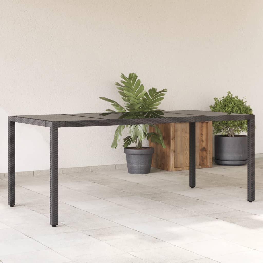 vidaXL Table de jardin dessus en verre Noir 90x90x75 cm Résine tressée