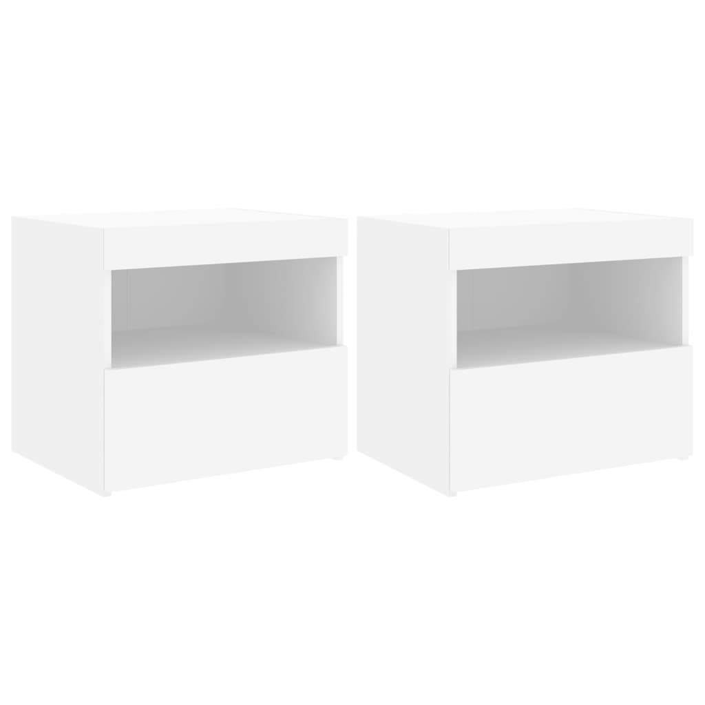 vidaXL Tables de chevet avec lumières LED 2 pcs blanc 50x40x45 cm