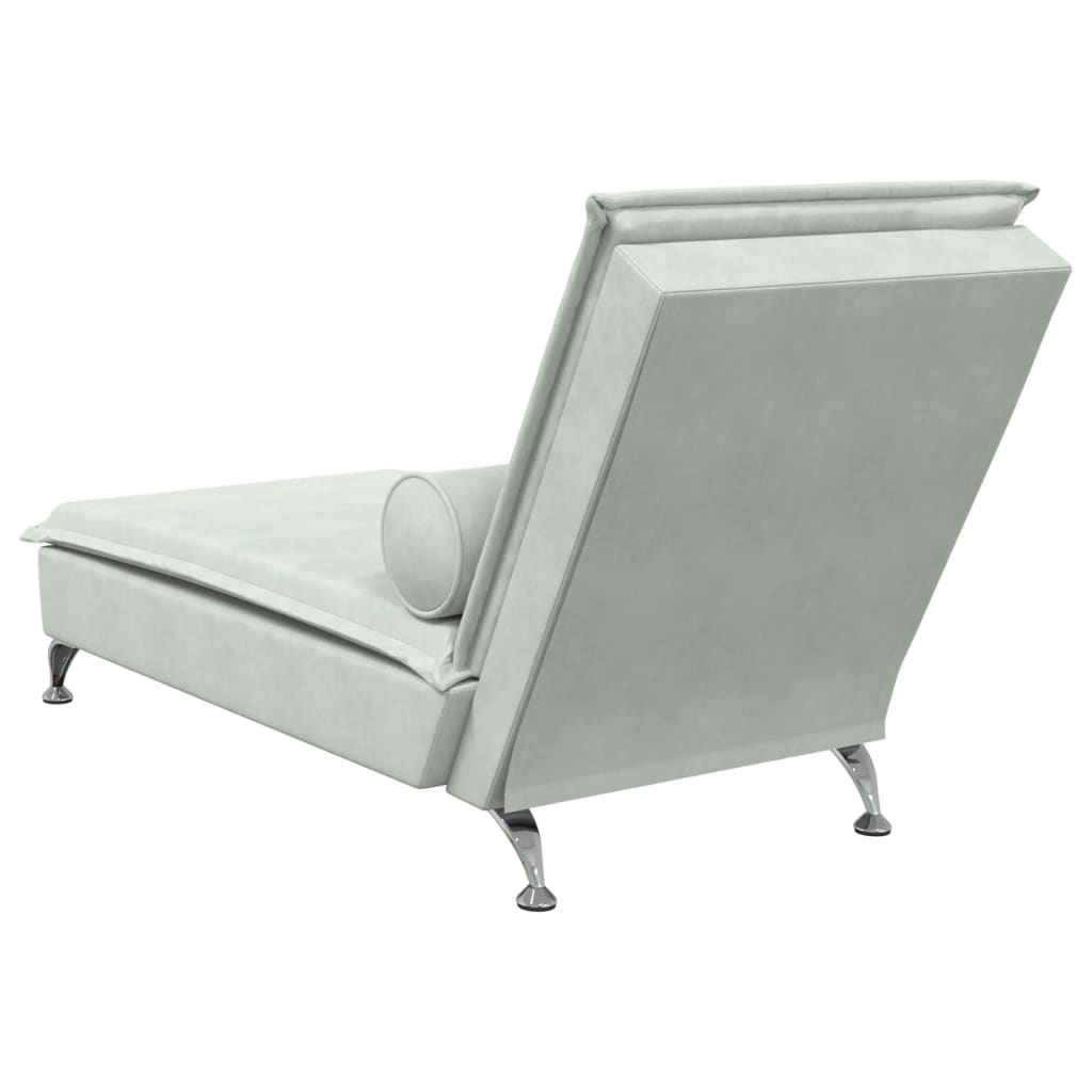 vidaXL Chaise longue de massage avec traversin gris clair velours