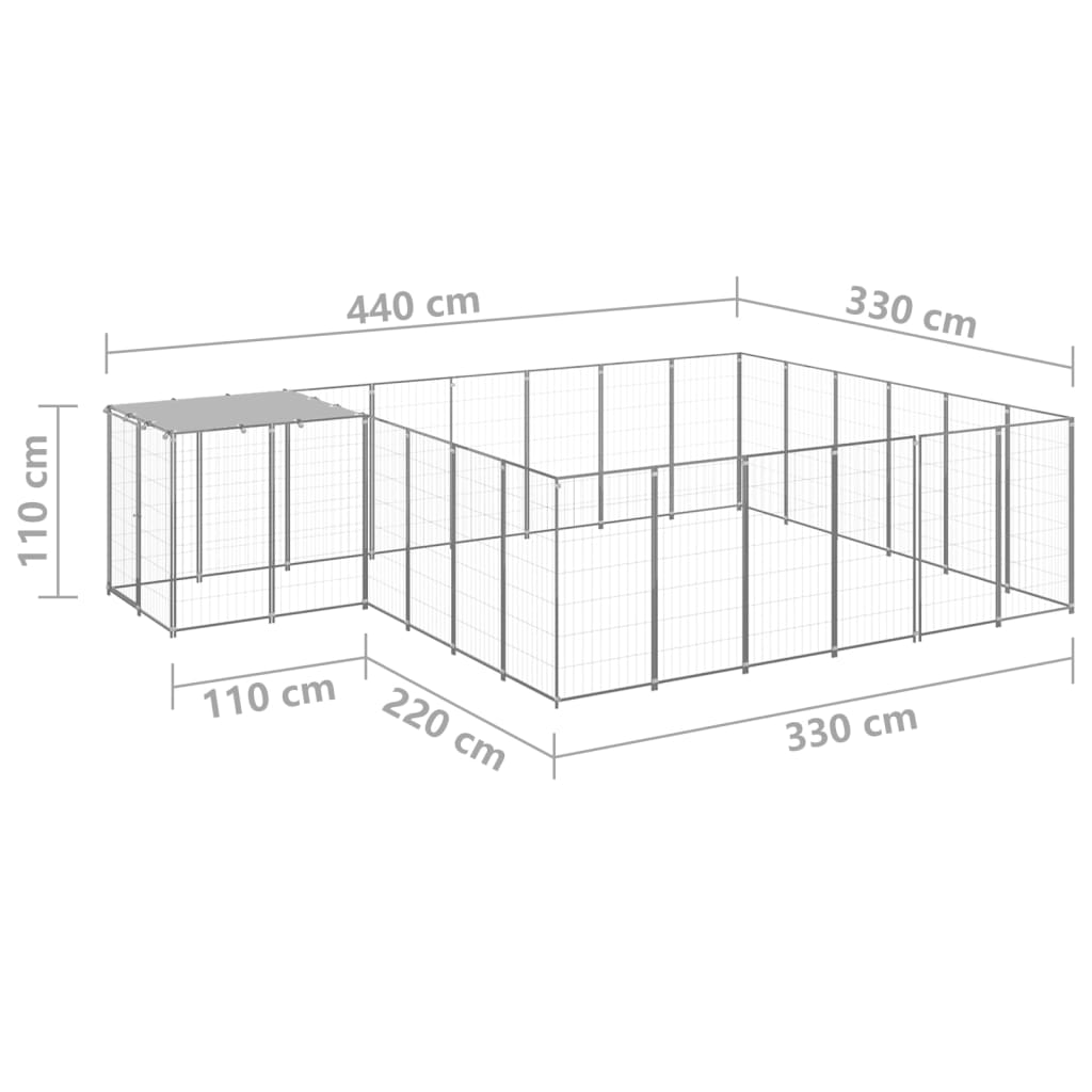 vidaXL Chenil Argenté 12,1 m² Acier