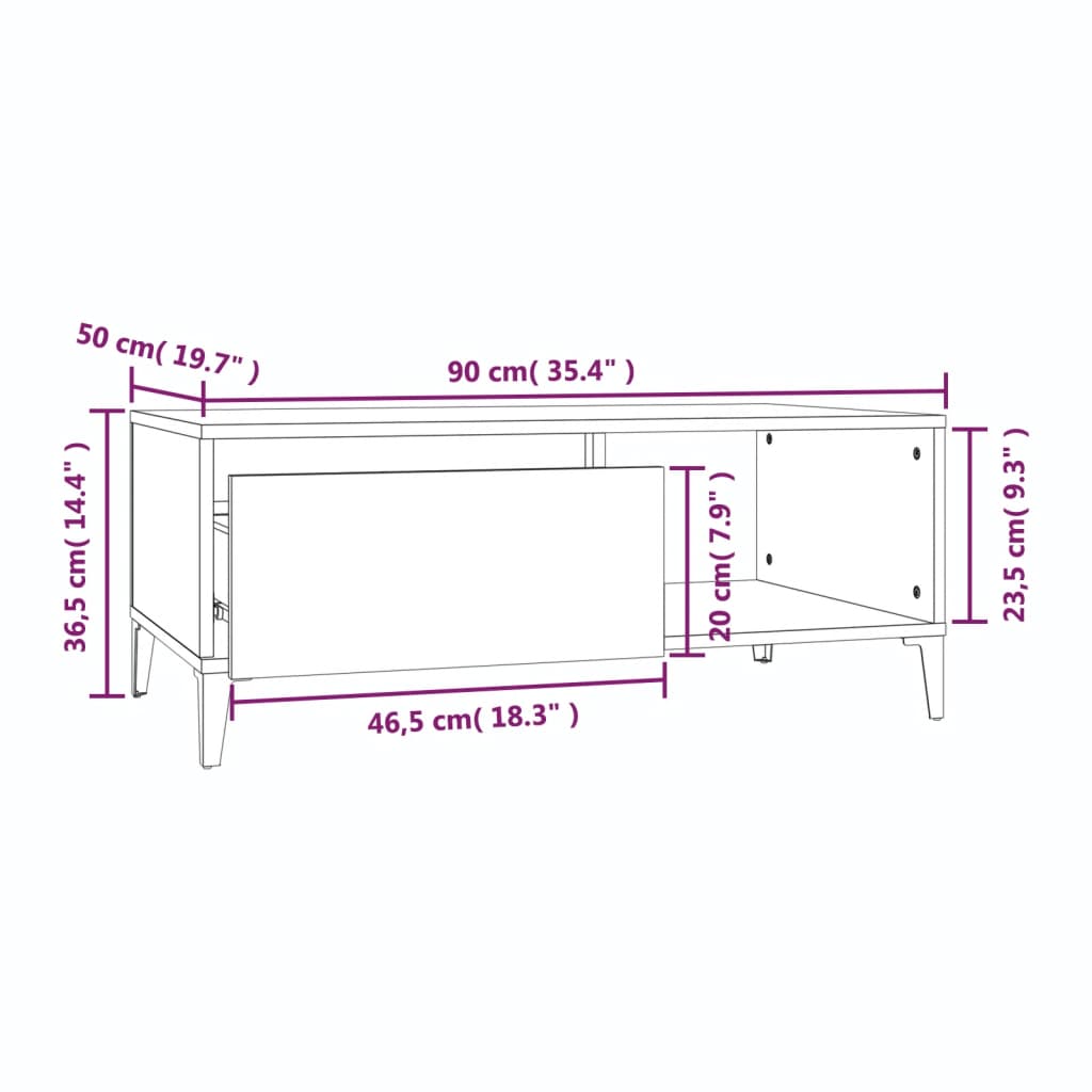 vidaXL Table basse Noir 90x50x36,5 cm Bois d'ingénierie