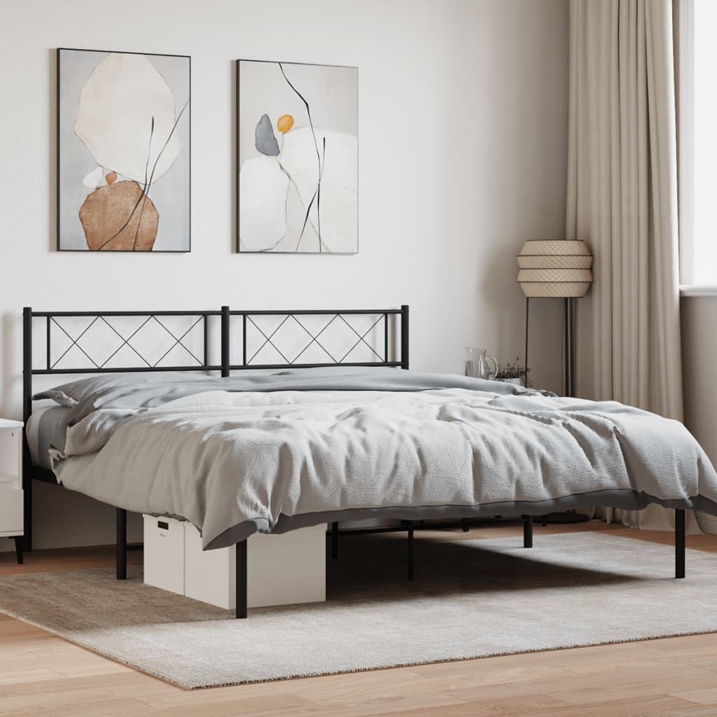 vidaXL Cadre de lit métal sans matelas avec tête de lit noir 150x200cm