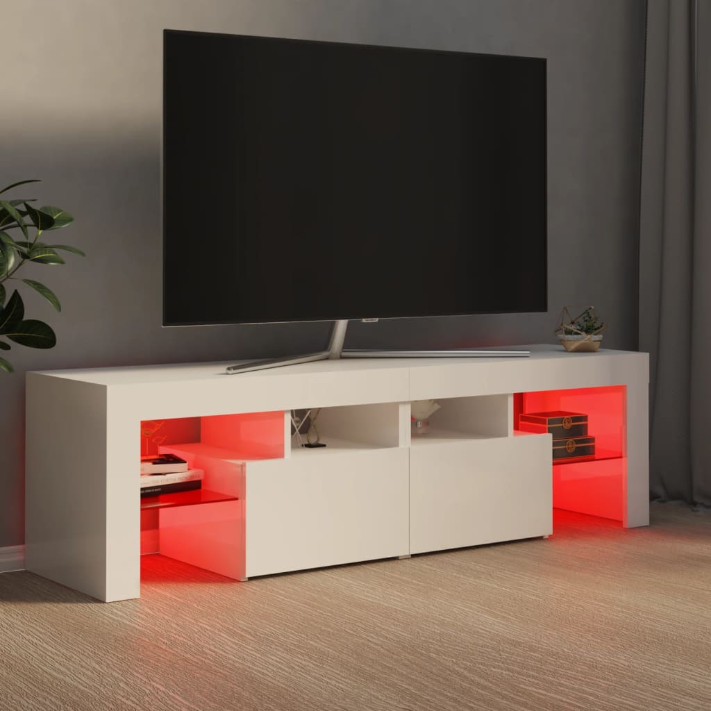 vidaXL Meuble TV avec lumières LED Blanc brillant 140x36,5x40 cm