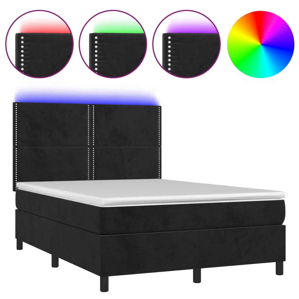 vidaXL Sommier à lattes de lit matelas et LED Noir 140x190 cm Velours