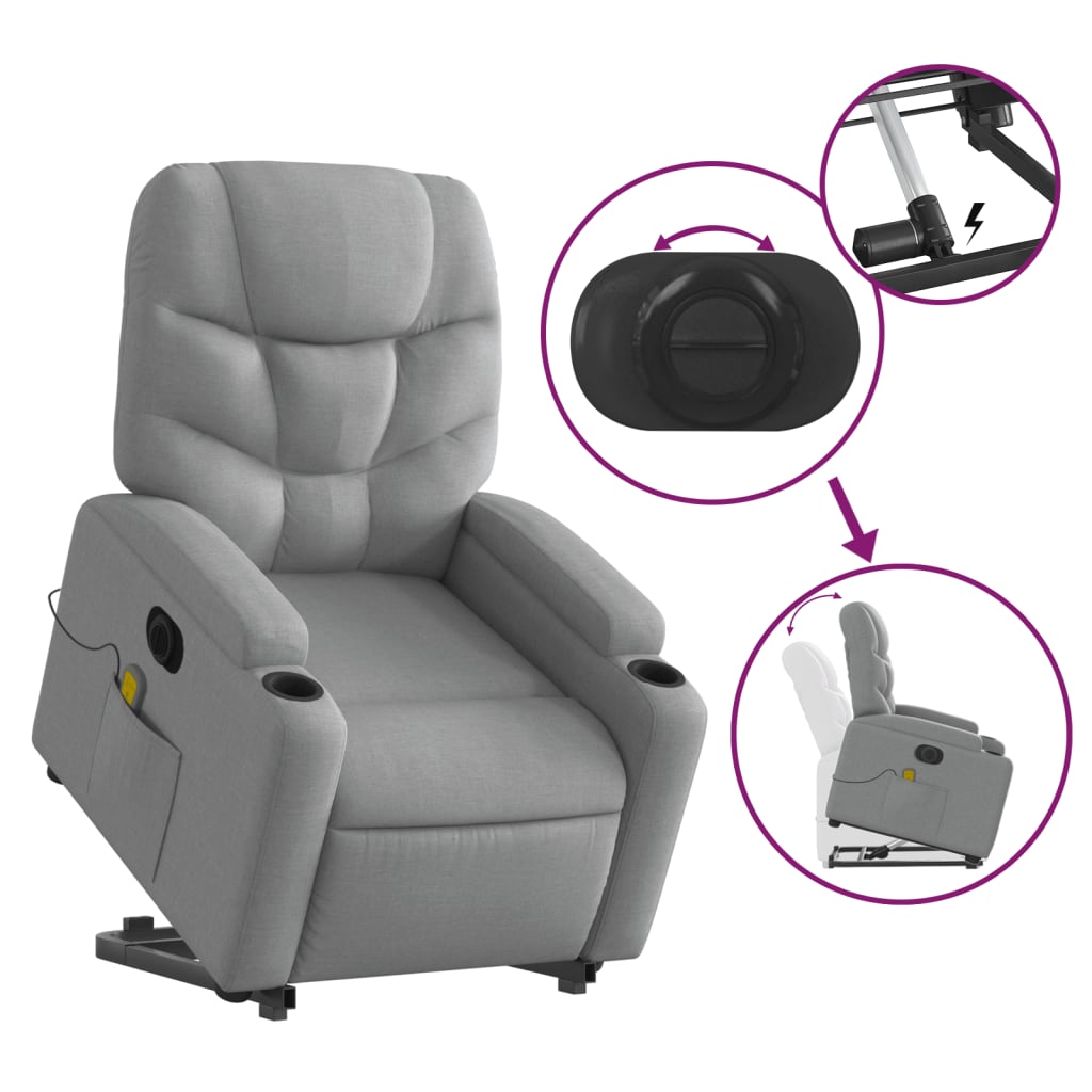 vidaXL Fauteuil inclinable de massage électrique Gris clair Tissu