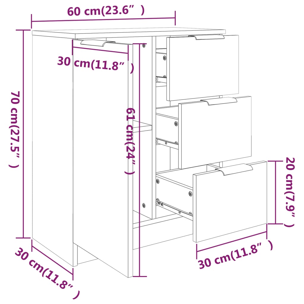 vidaXL Buffets 2 pcs Chêne sonoma 60x30x70 cm Bois d'ingénierie