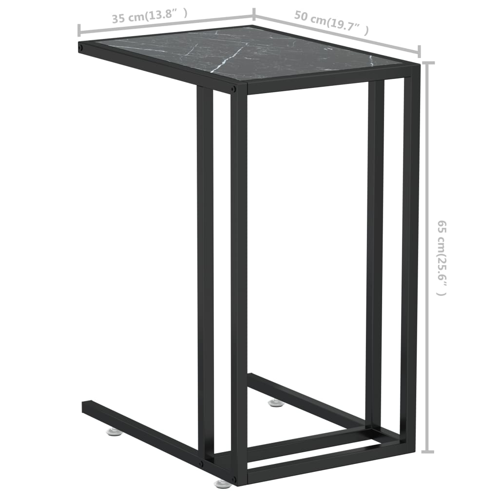 vidaXL Table d'appoint ordinateur Marbre noir 50x35x65 cm Verre trempé