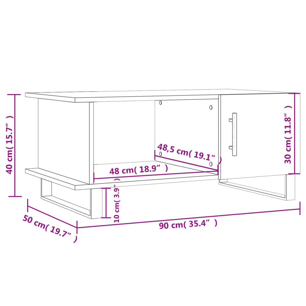 vidaXL Table basse Blanc brillant 90x50x40 cm Bois d'ingénierie