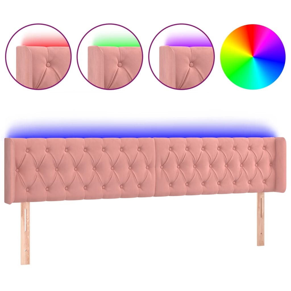 vidaXL Tête de lit à LED Rose 203x16x78/88 cm Velours