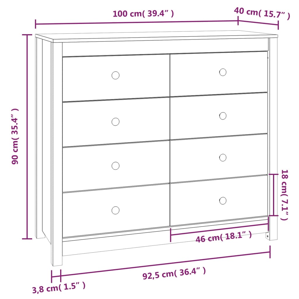 vidaXL Armoire latérale Noir 100x40x90 cm Bois de pin massif