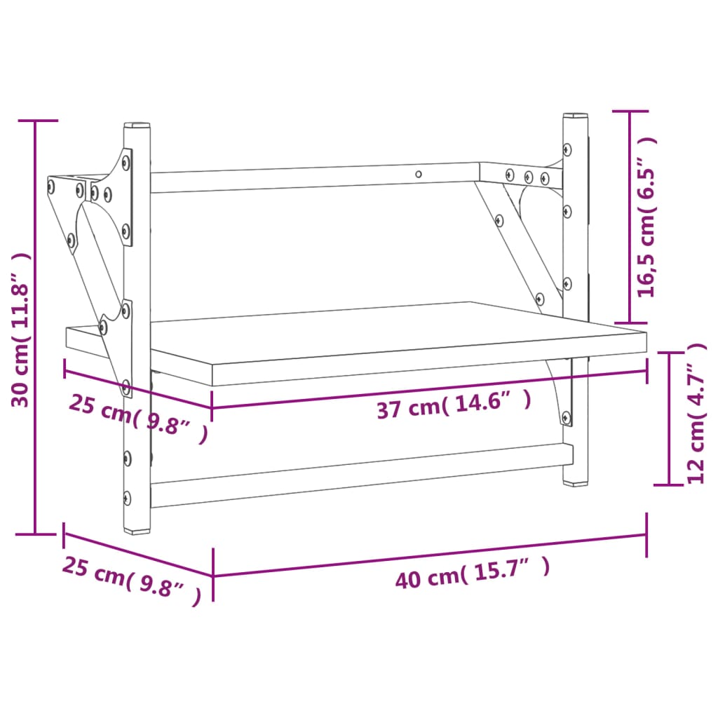 vidaXL Étagères murales avec barres 2 pcs chêne fumé 40x25x30 cm