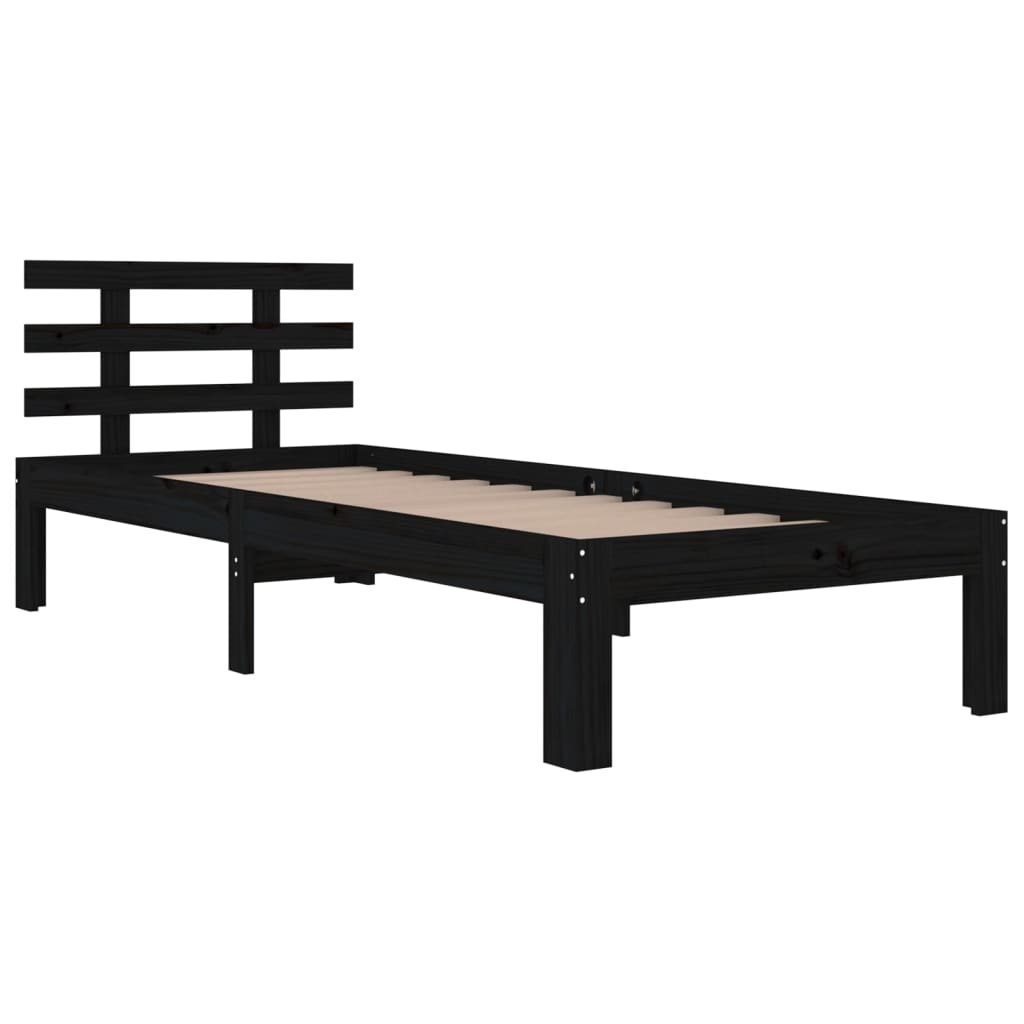 vidaXL Cadre de lit Noir Bois massif 90x190 cm Simple