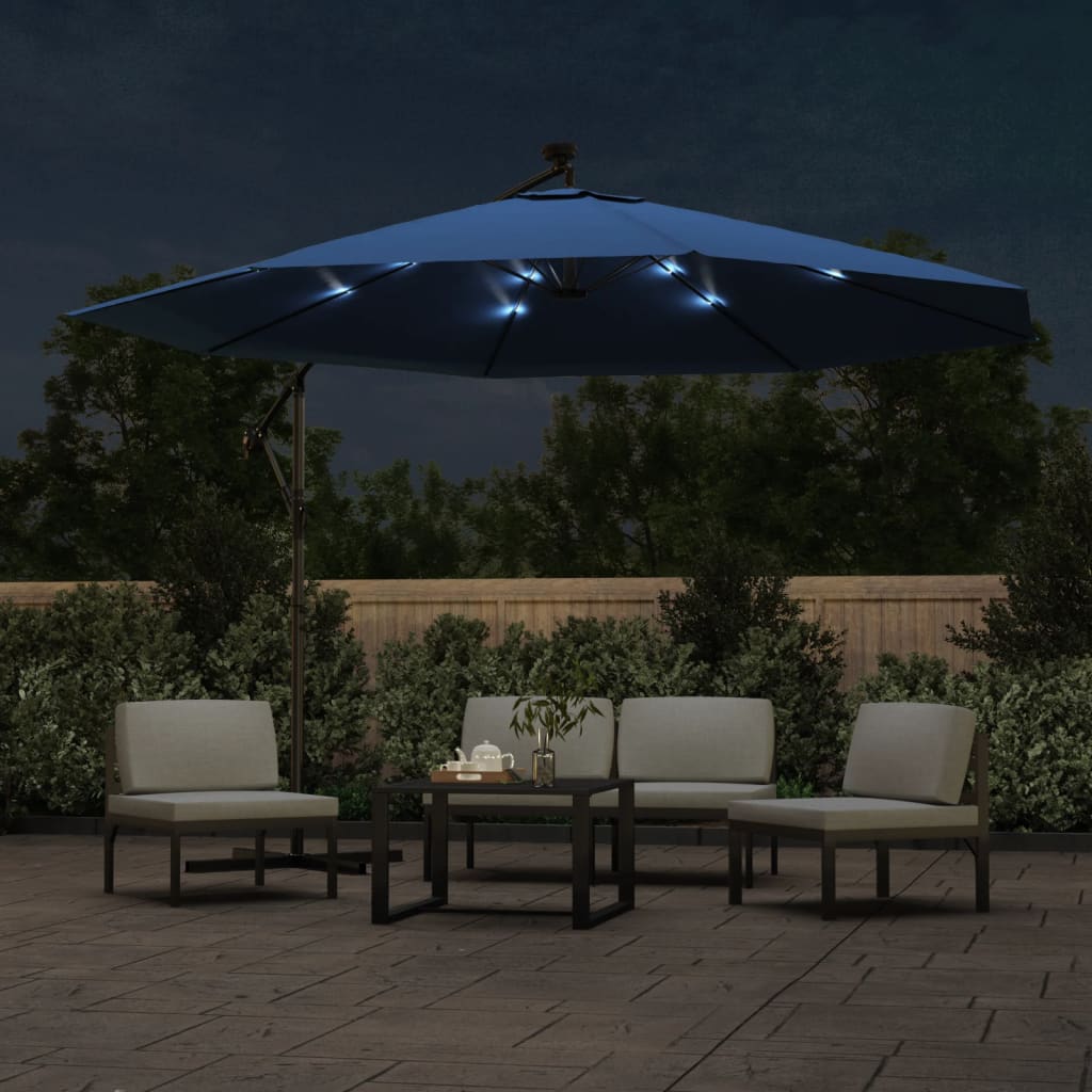 vidaXL Parasol déporté avec lumières LED Bleu azuré 350 cm