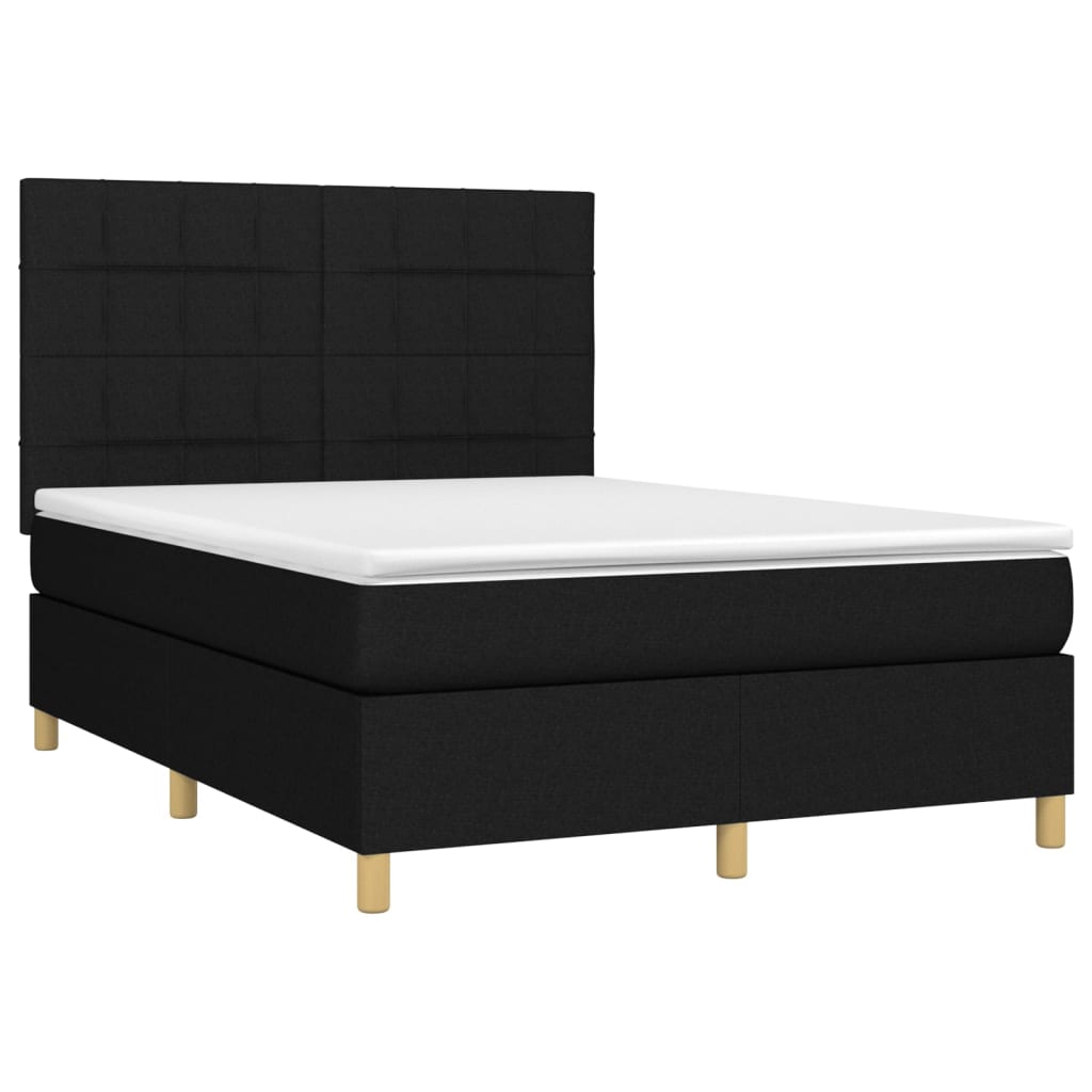 vidaXL Sommier à lattes de lit et matelas et LED Noir 140x190 cm Tissu