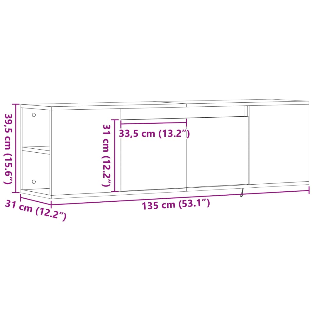 vidaXL Meuble TV mural avec lumières LED chêne sonoma 135x31x39,5 cm