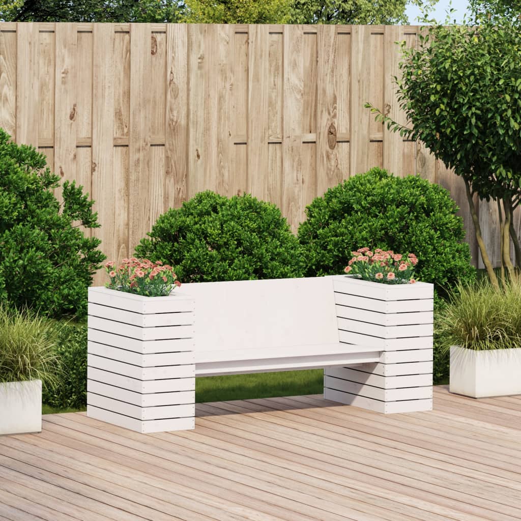 vidaXL Banc avec jardinières blanc 167,5x60x65 cm bois massif de pin