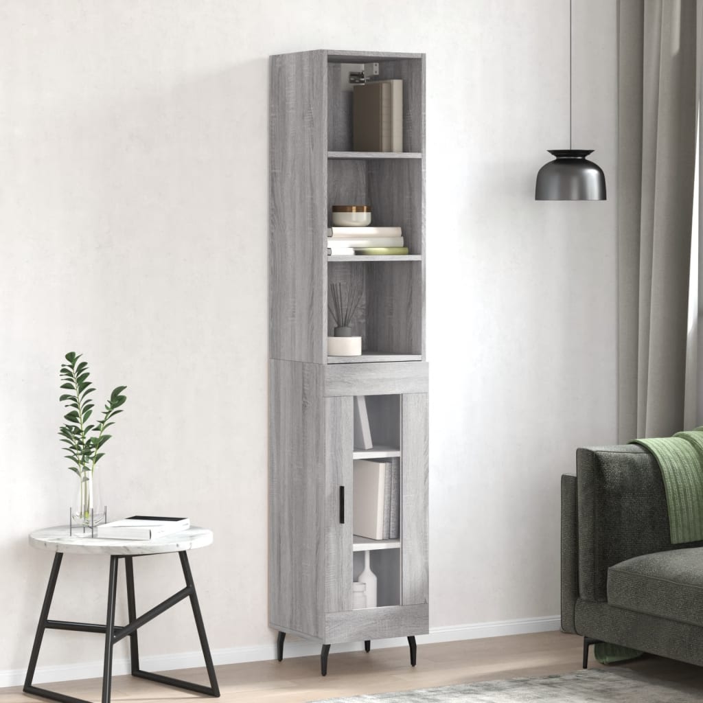 vidaXL Buffet haut Sonoma gris 34,5x34x180 cm Bois d'ingénierie