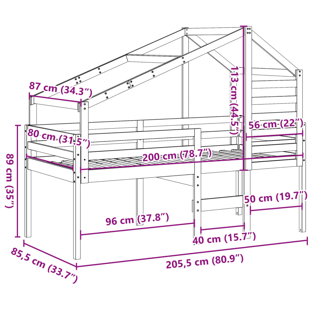 vidaXL Lit haut sans matelas 80x200 cm bois de pin massif