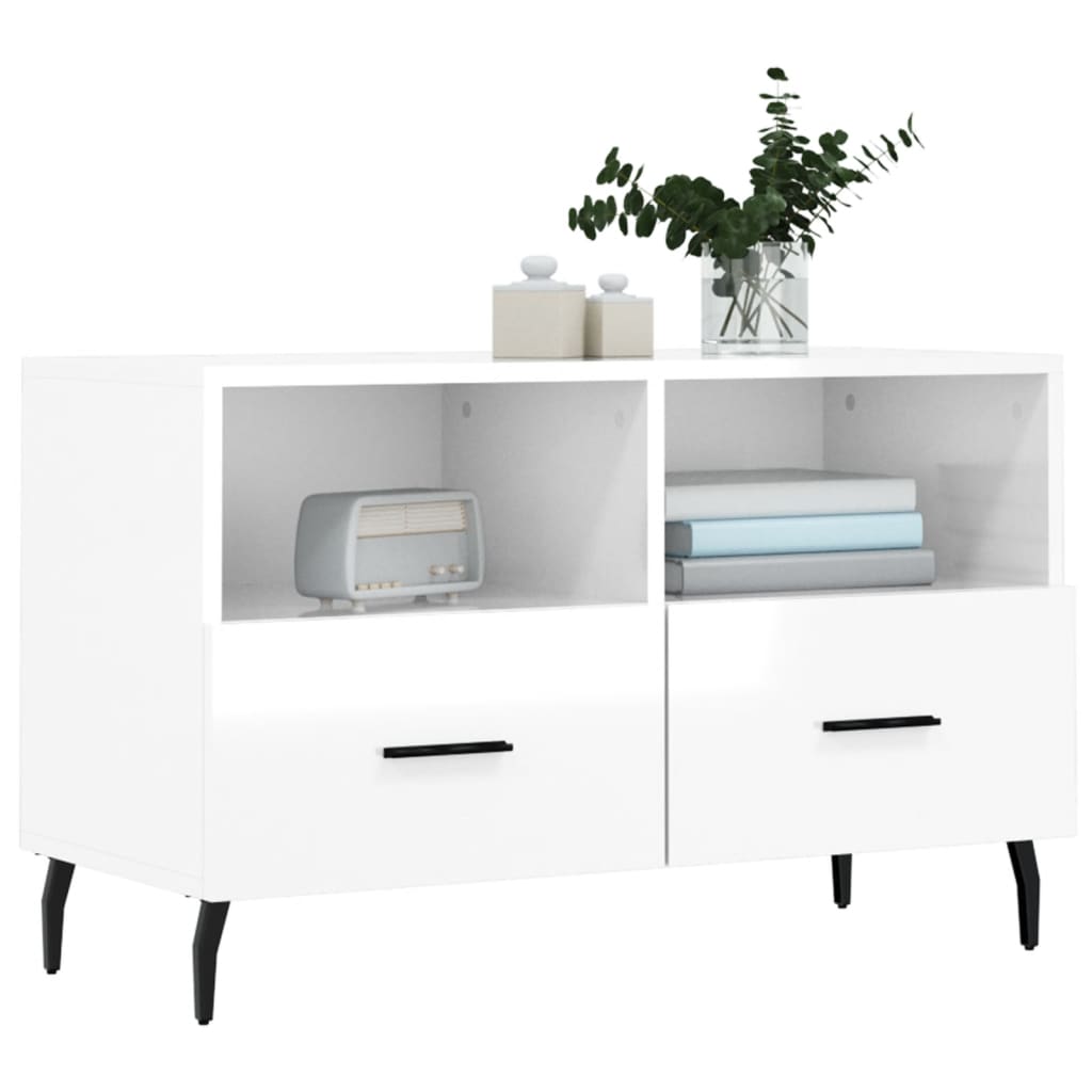 vidaXL Meuble TV Blanc brillant 80x36x50 cm Bois d'ingénierie