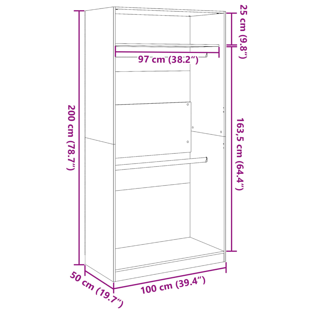 vidaXL Garde-robe Gris béton 100x50x200 cm Aggloméré