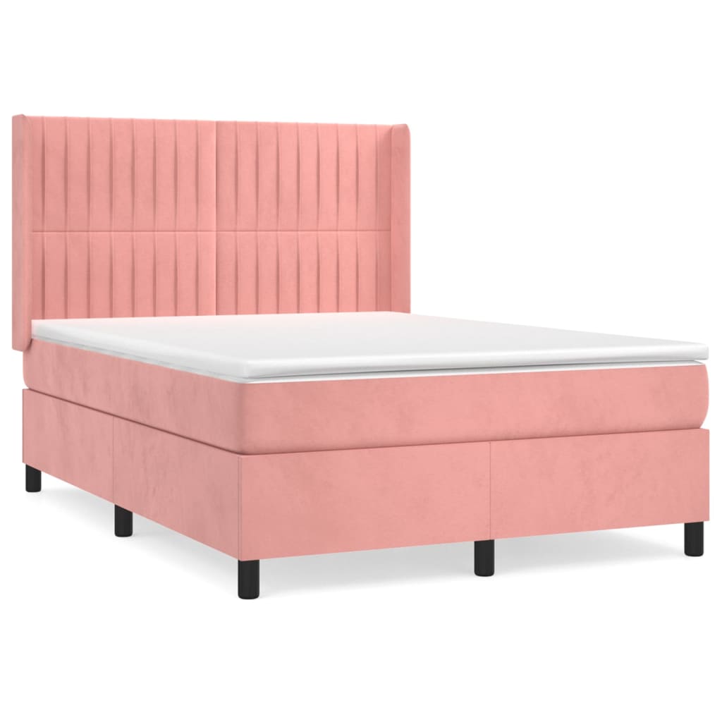 vidaXL Sommier à lattes de lit avec matelas Rose 140x200 cm Velours