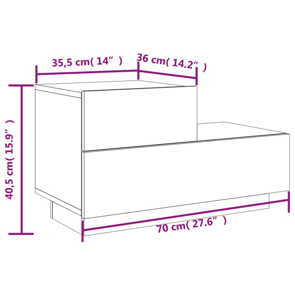 vidaXL Table de chevet avec lumières LED chêne fumé 70x36x40,5 cm